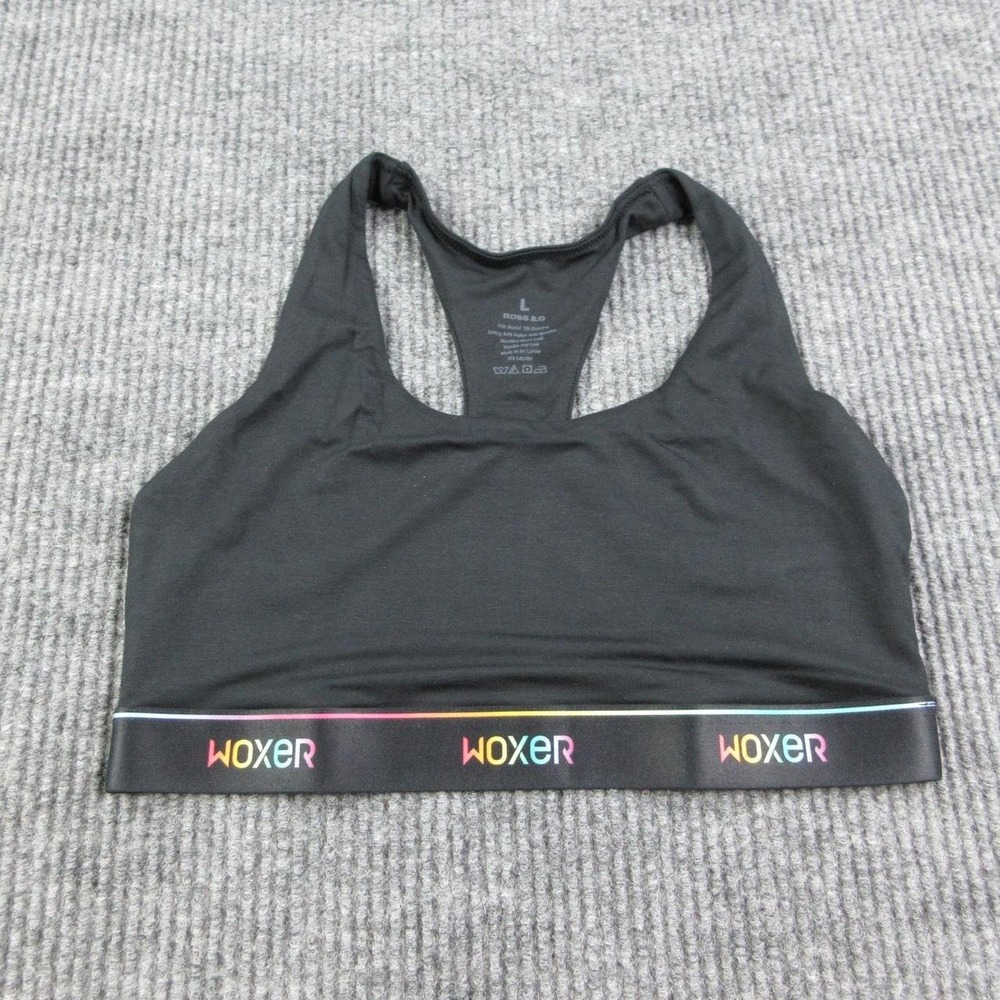 Woxer Sports Bra Womens Large Black Boss 2.0 Pride Racerback Unpadded Logo NWT
